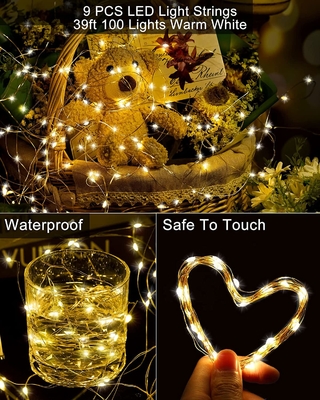 Warm White Waterproof Solar Copper Wire String Lights With 8 Lighting Modes For Yard Decoration